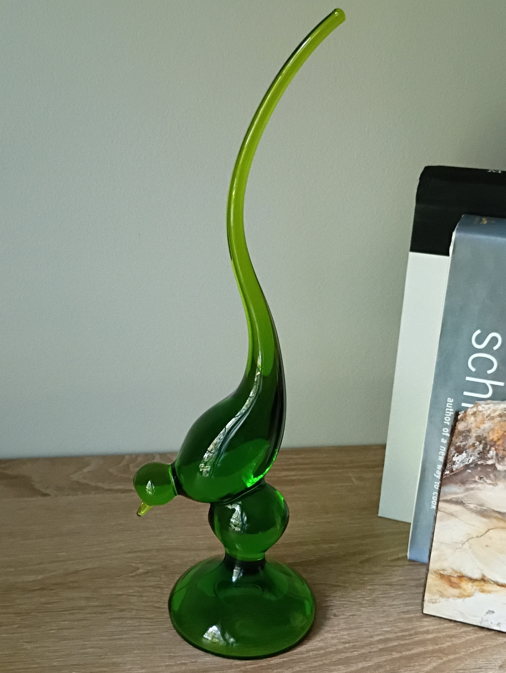 Vintage Viking Epic Long Tail Avocado Green MCM Glass Art Figurine 11" Tall